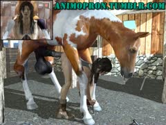 A well-hung horse screwed the adorable, stable, white lady in the a-hole.